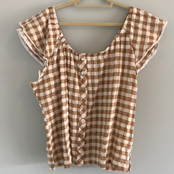 Matilda Jane Annabelle Plaid off-shoulder button-front blouse - Picture 2 of 5